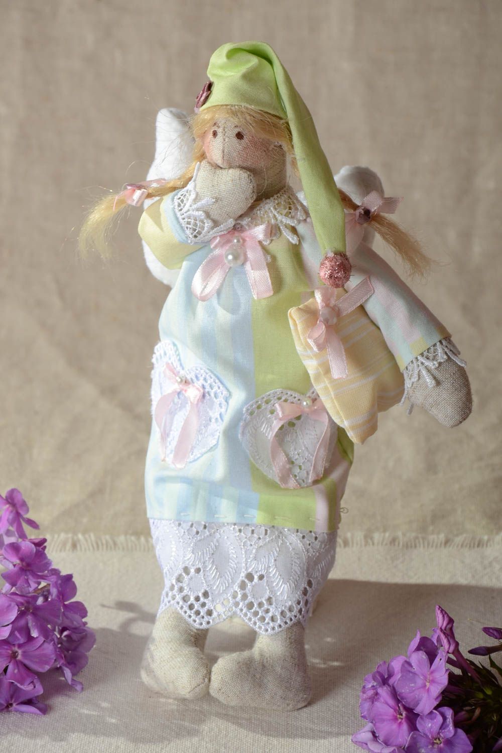 Puppe handgemacht Stoffpuppe Engel im Schlaf Geschenk für Freundin Wohnung Deko  foto 1