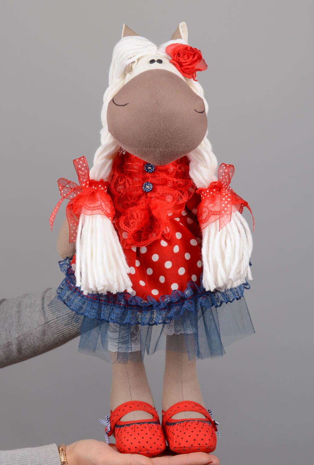 Peluche cheval en tissu de lin et coton faite main décorative pour enfants photo 5