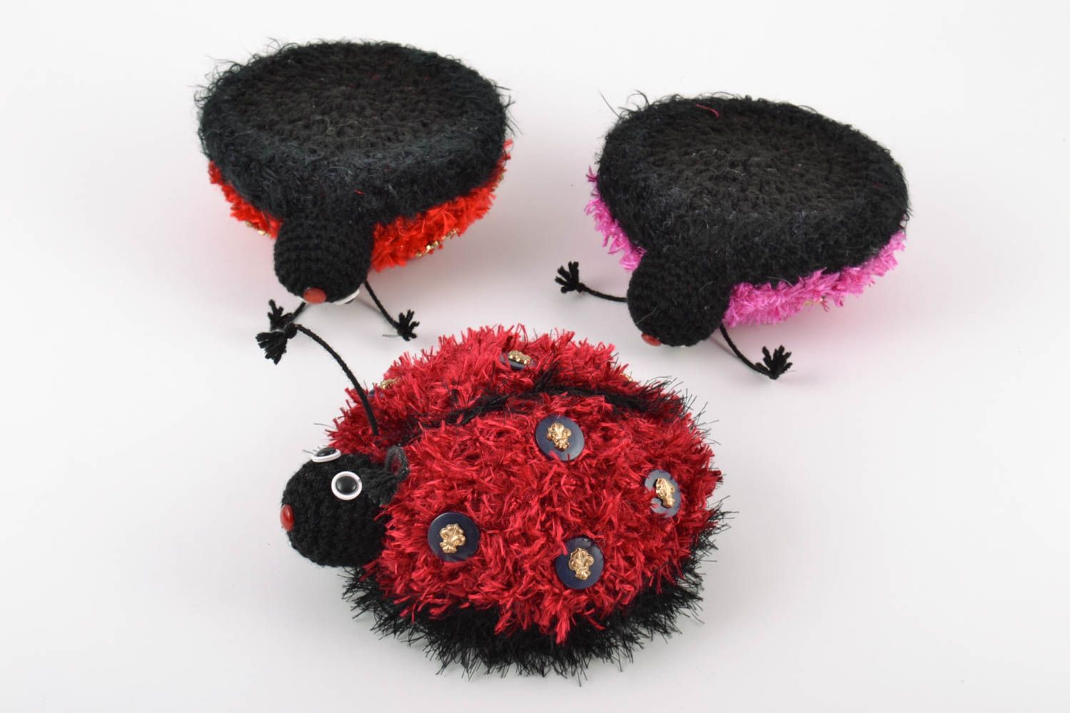 Set of handmade soft crochet amigurumi toys 3 pieces Ladybugs photo 5
