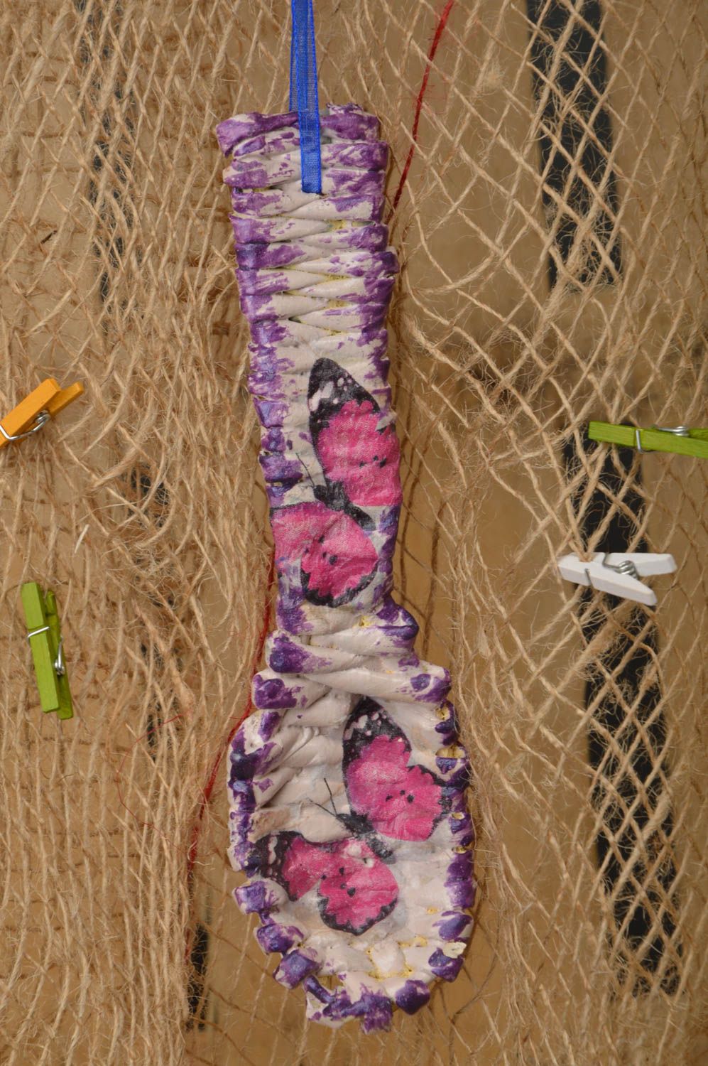Ложка ручной работы декор для дома красивая плетеная ложка бумажная декупаж фото 1