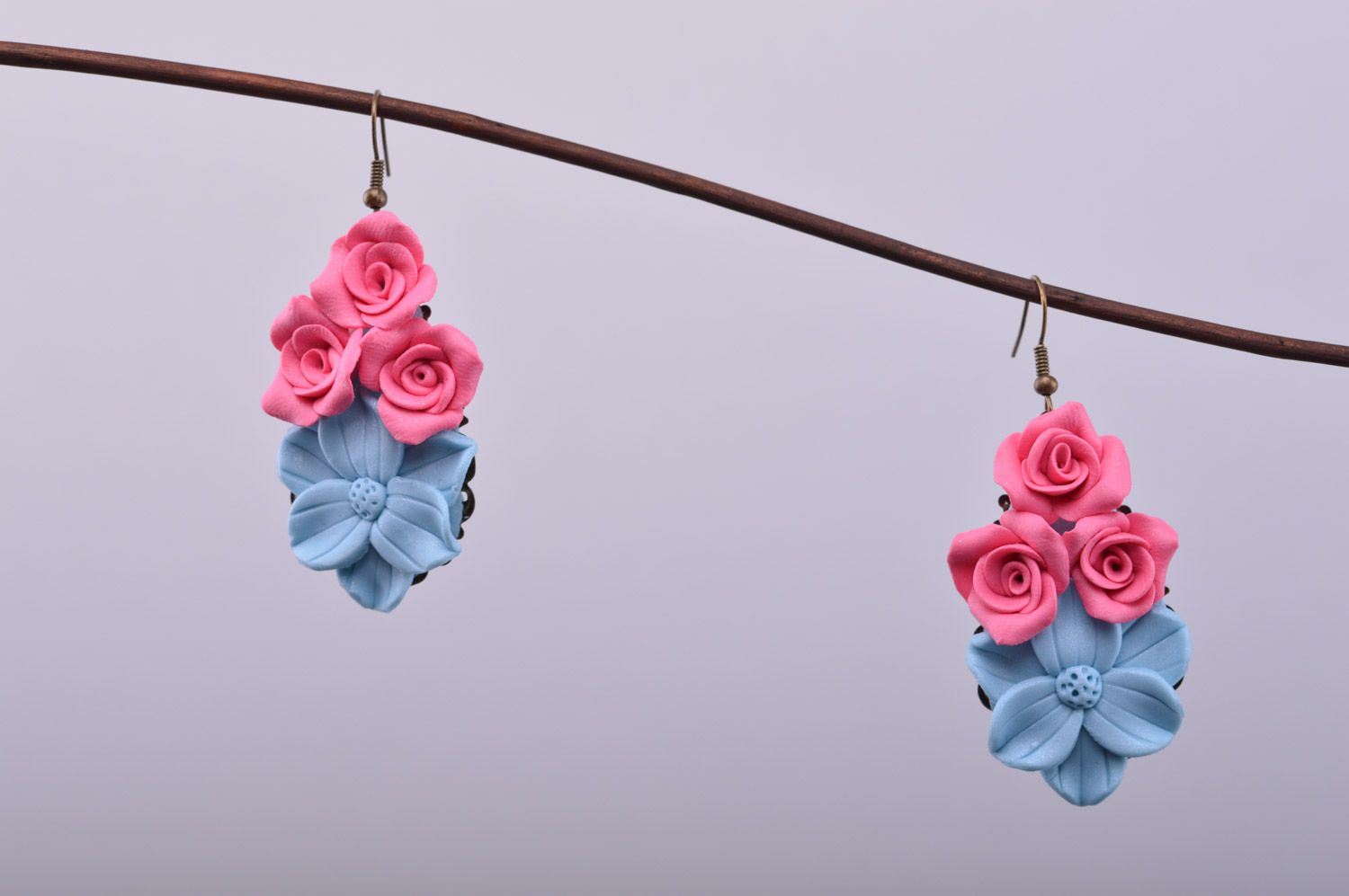 Beautiful bright handmade plastic flower earrings Spring photo 5