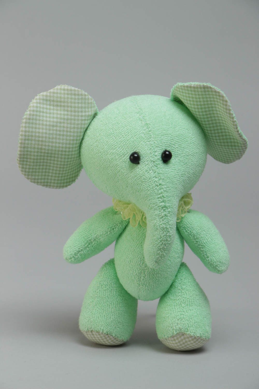 Handmade small designer fabric soft toy of mint color elephant for children photo 2