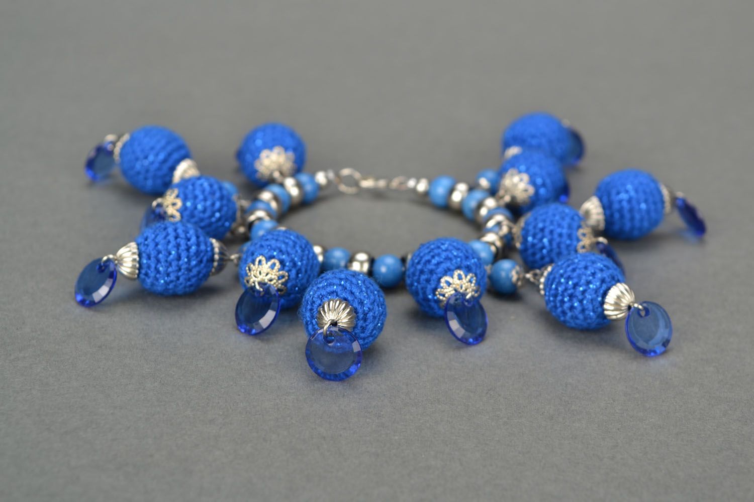 Crochet wrist bracelet Blue Gloss photo 1