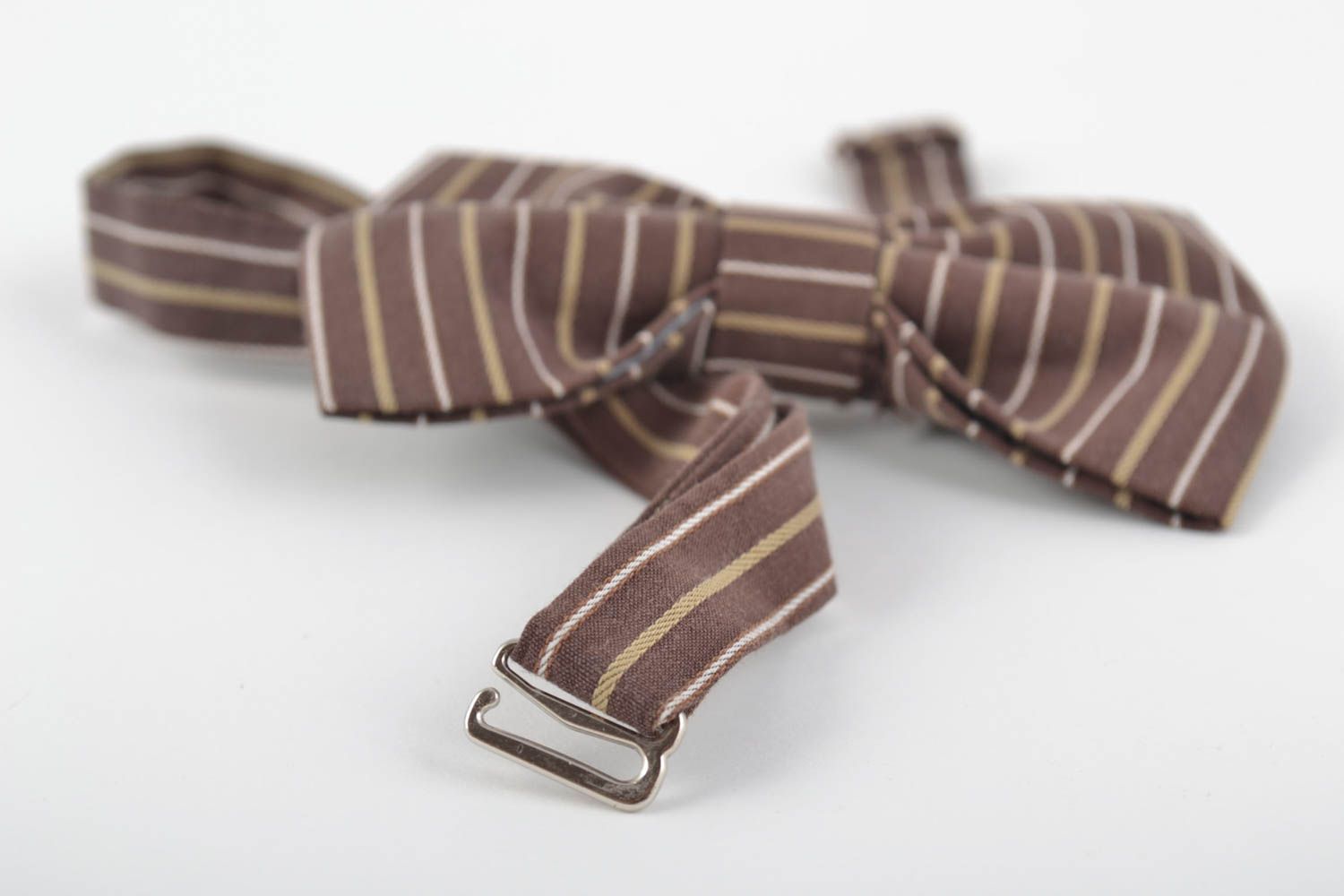 Unusual beautiful handmade designer striped fabric bow tie photo 5