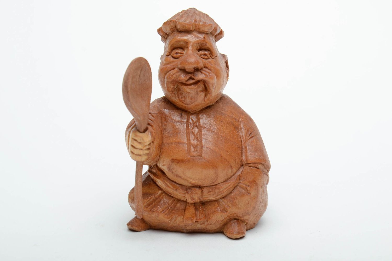 Small hand carved wooden figurine Cossack with Spoon photo 2