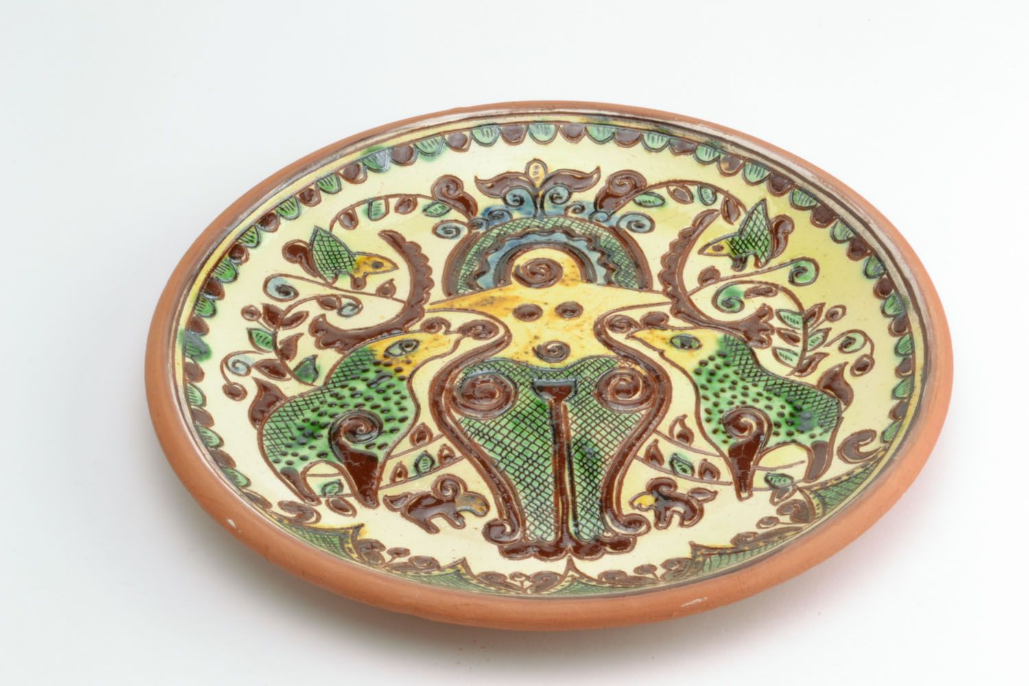 Глиняная тарелка с гуцульской росписью фото 4