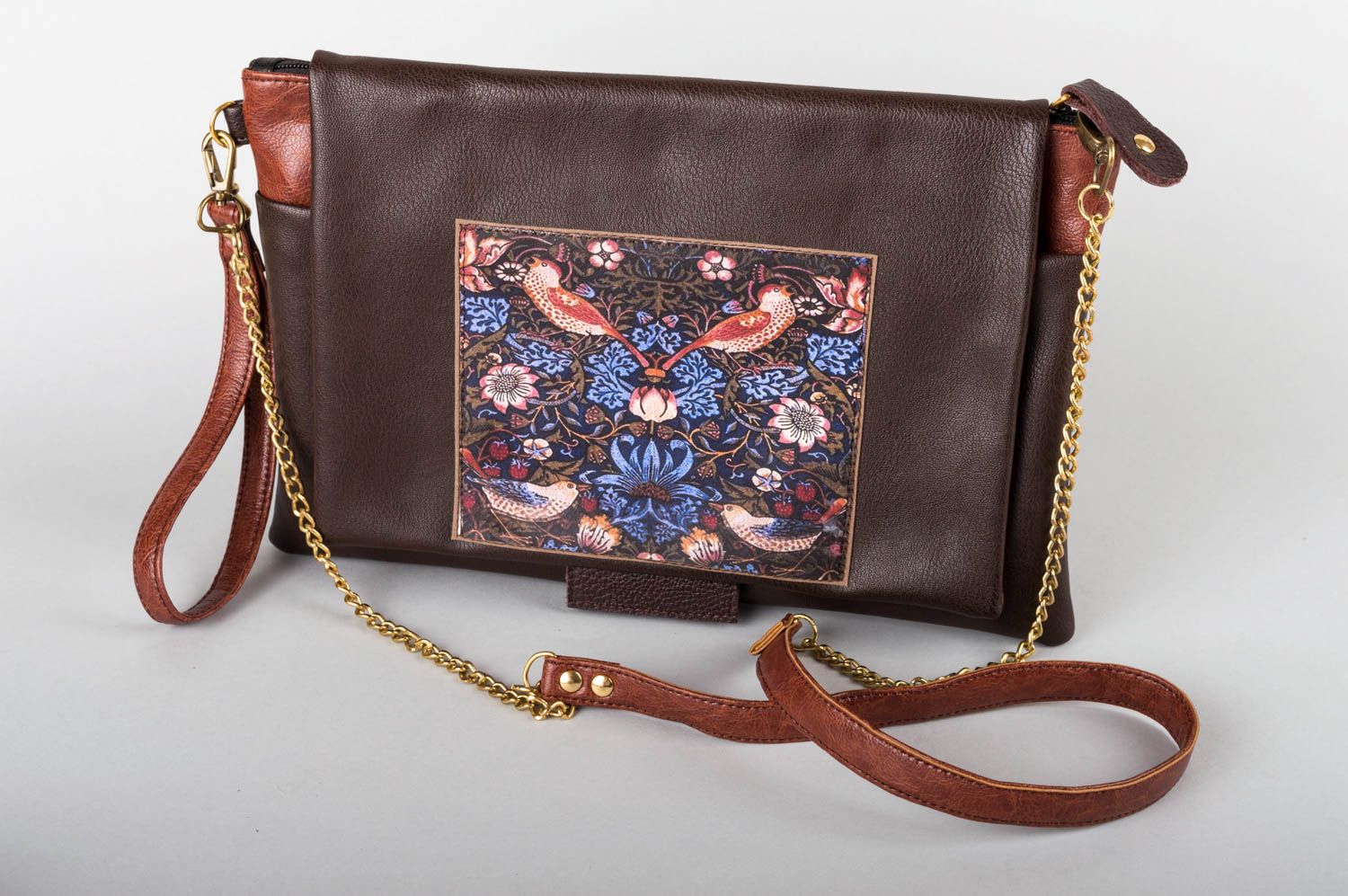 Handmade small bag unusual accessory with print bag made of artificial leather photo 2