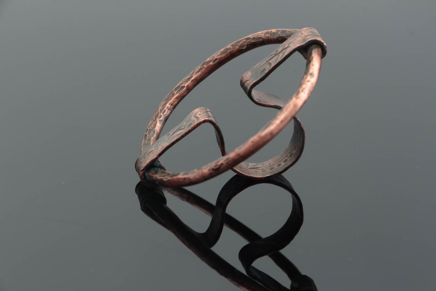 Handmade round top copper ring with galvanic coating unusual stylish beautiful photo 1