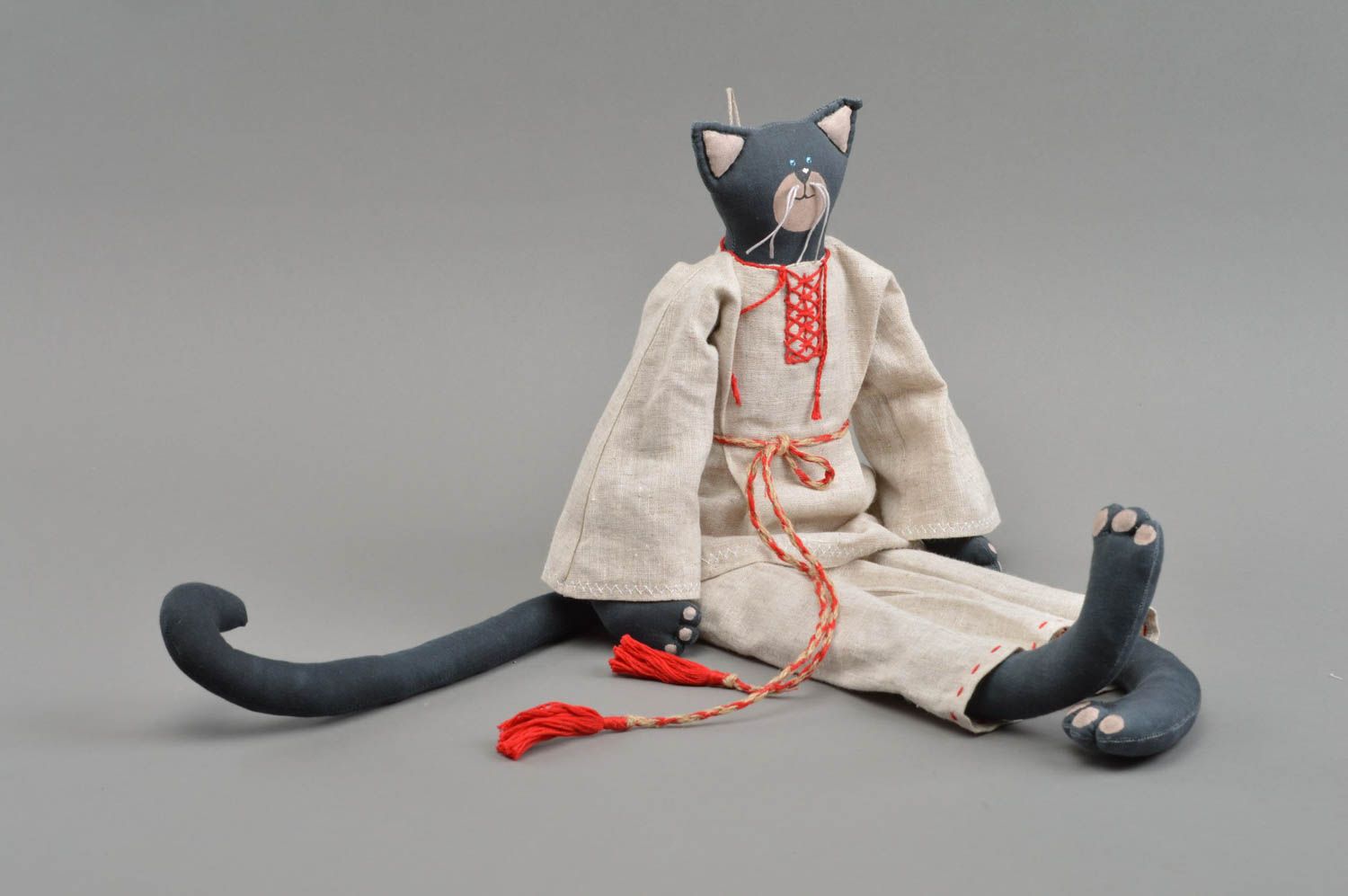 Мягкая игрушка кот из ткани ручной работы красивый большой авторский детский фото 4