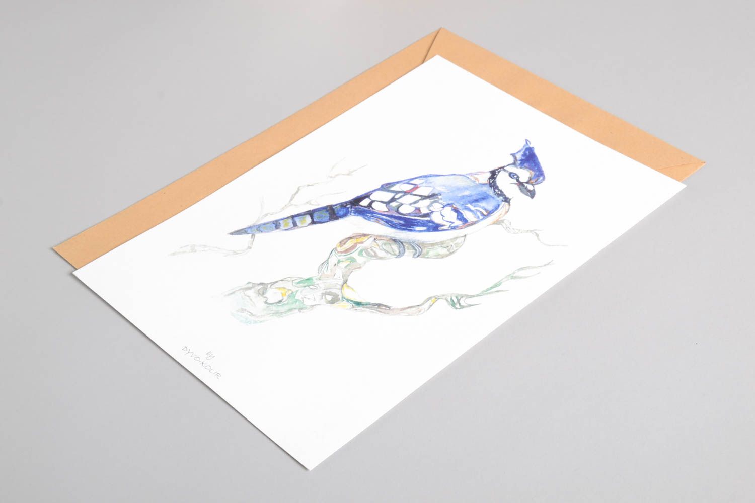 Tableau oiseau bleu fait main Décoration murale fond blanc aquarelle Déco maison photo 2
