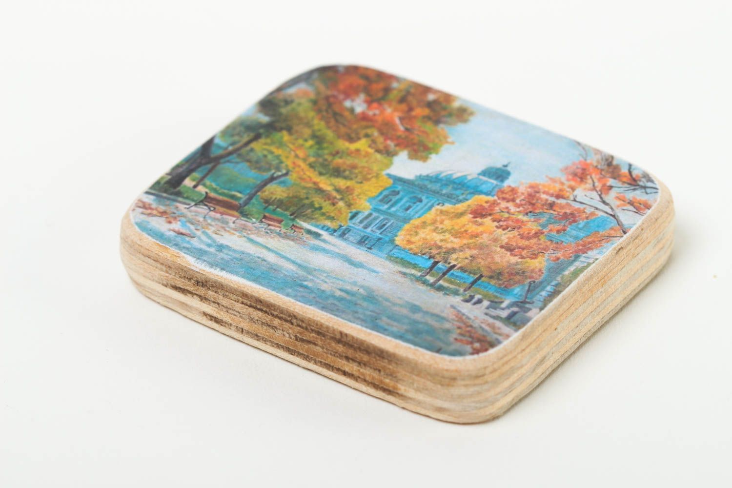 Магнит ручной работы с пейзажем красивый подарок из дерева магнит на холодильник фото 2