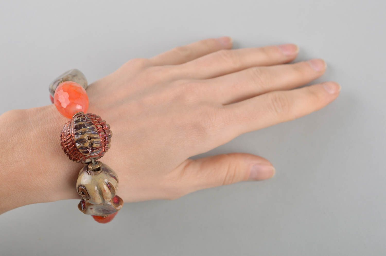 Stylish handmade clay bead bracelet molded ceramic bracelet trendy jewelry photo 5