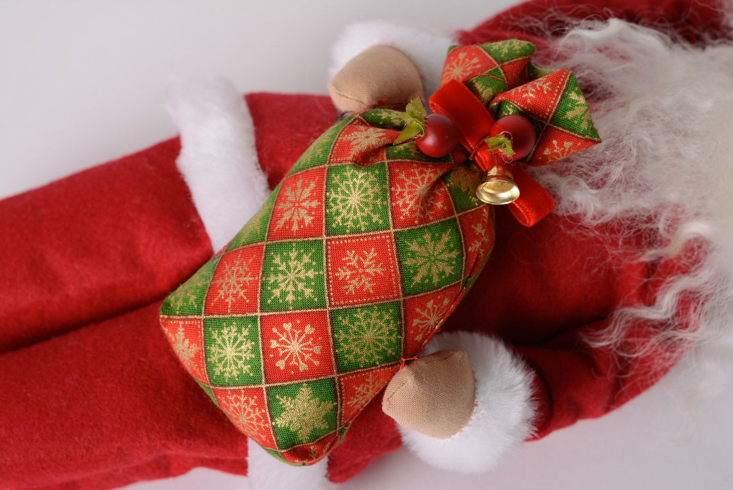 Funny handmade soft toy of average size fabric Santa Claus photo 5