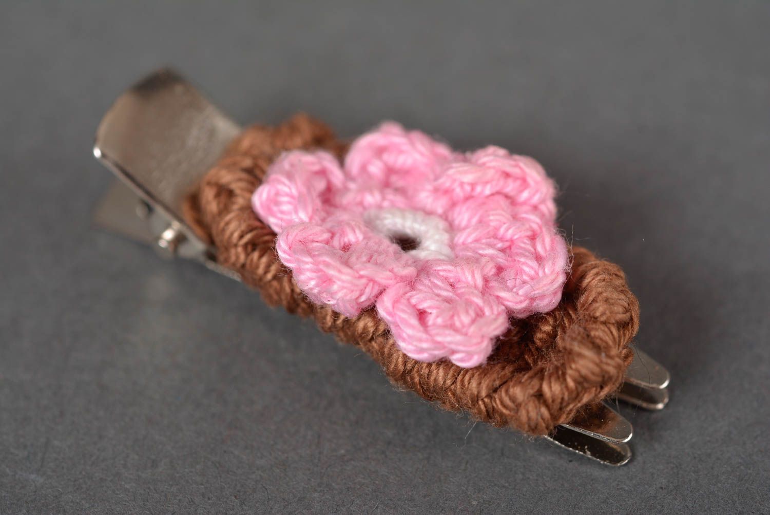 Handmade hair accessory crocheted barrette flower hair clip for women photo 5