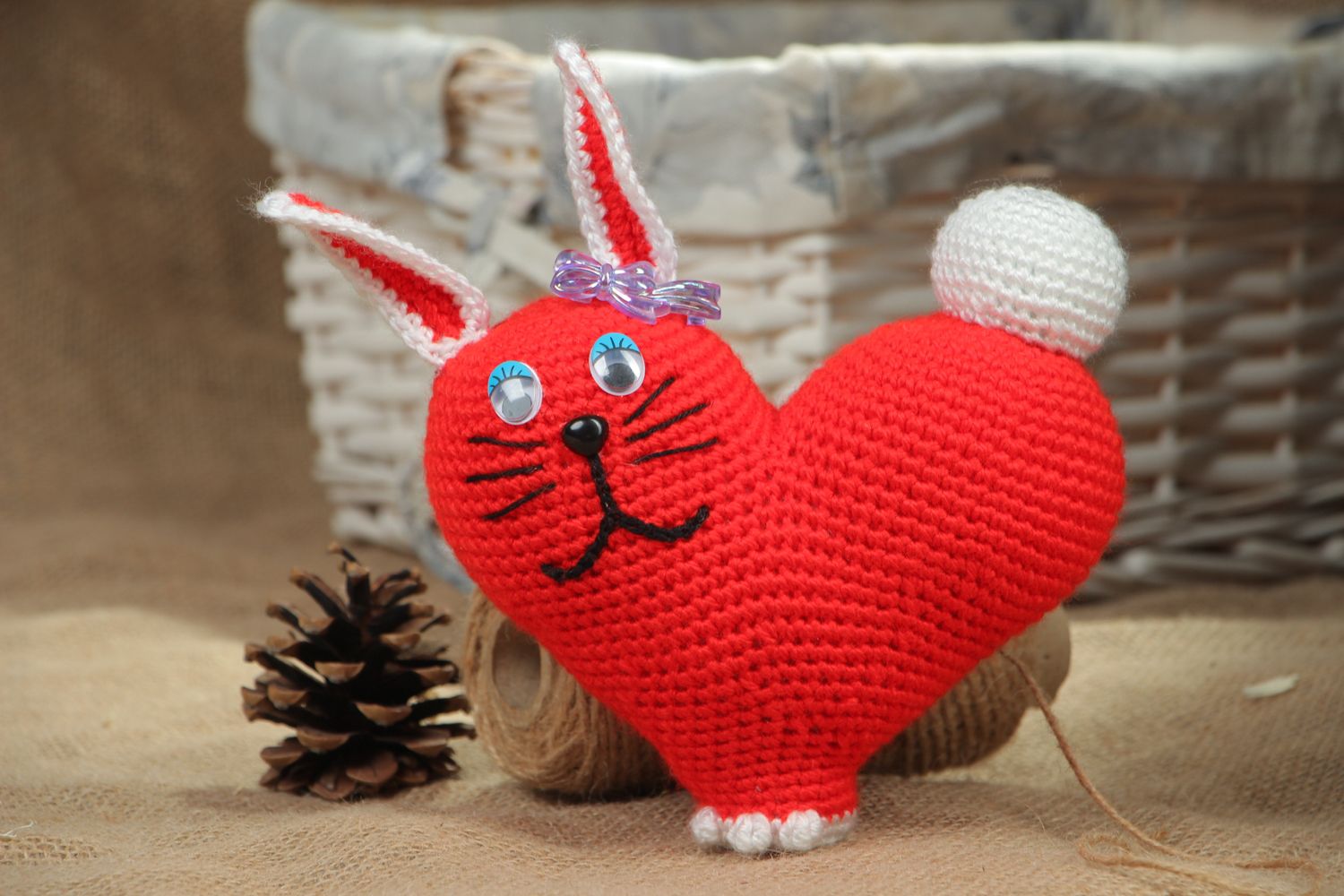 Вязаное сердце заяц игрушка  фото 5