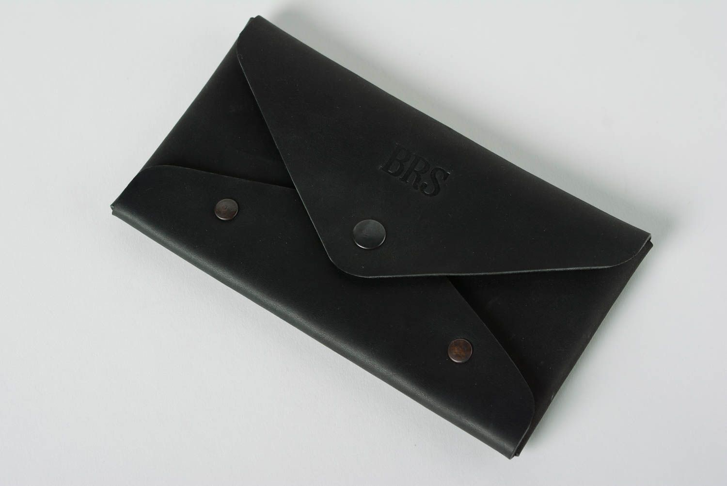 Handmade designer envelope shaped genuine leather wallet of black color photo 2