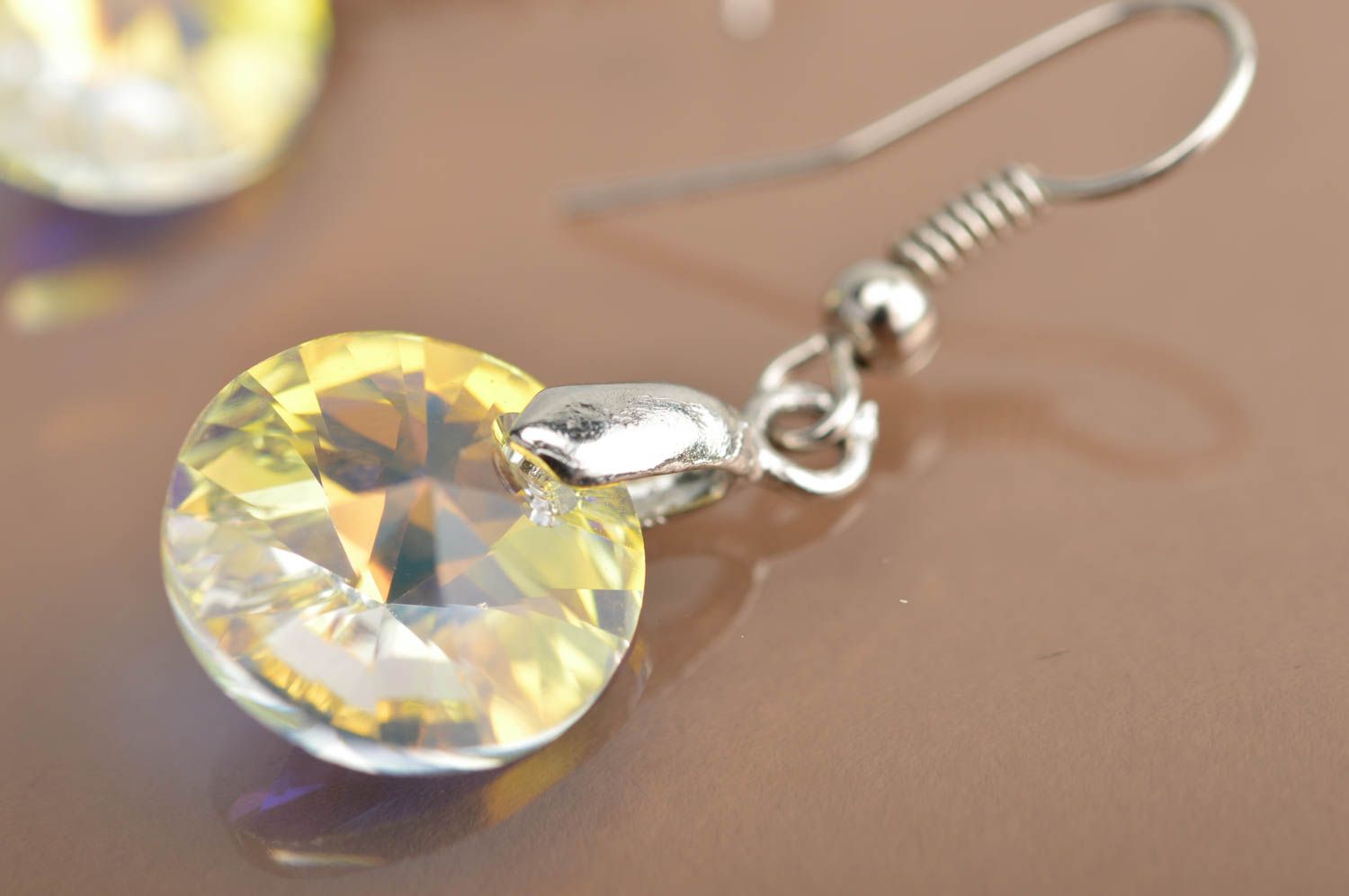 Unique handmade crystal earrings designer bijouterie present for woman photo 4