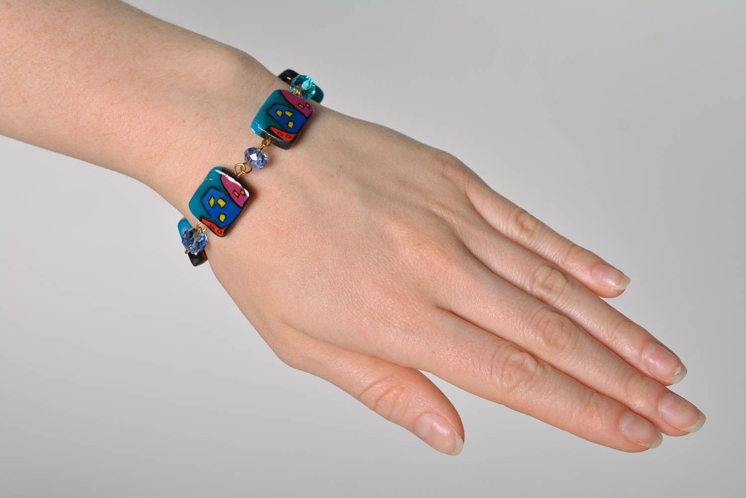 Handmade jewelry set polymer clay dangling earrings bracelet for women photo 3