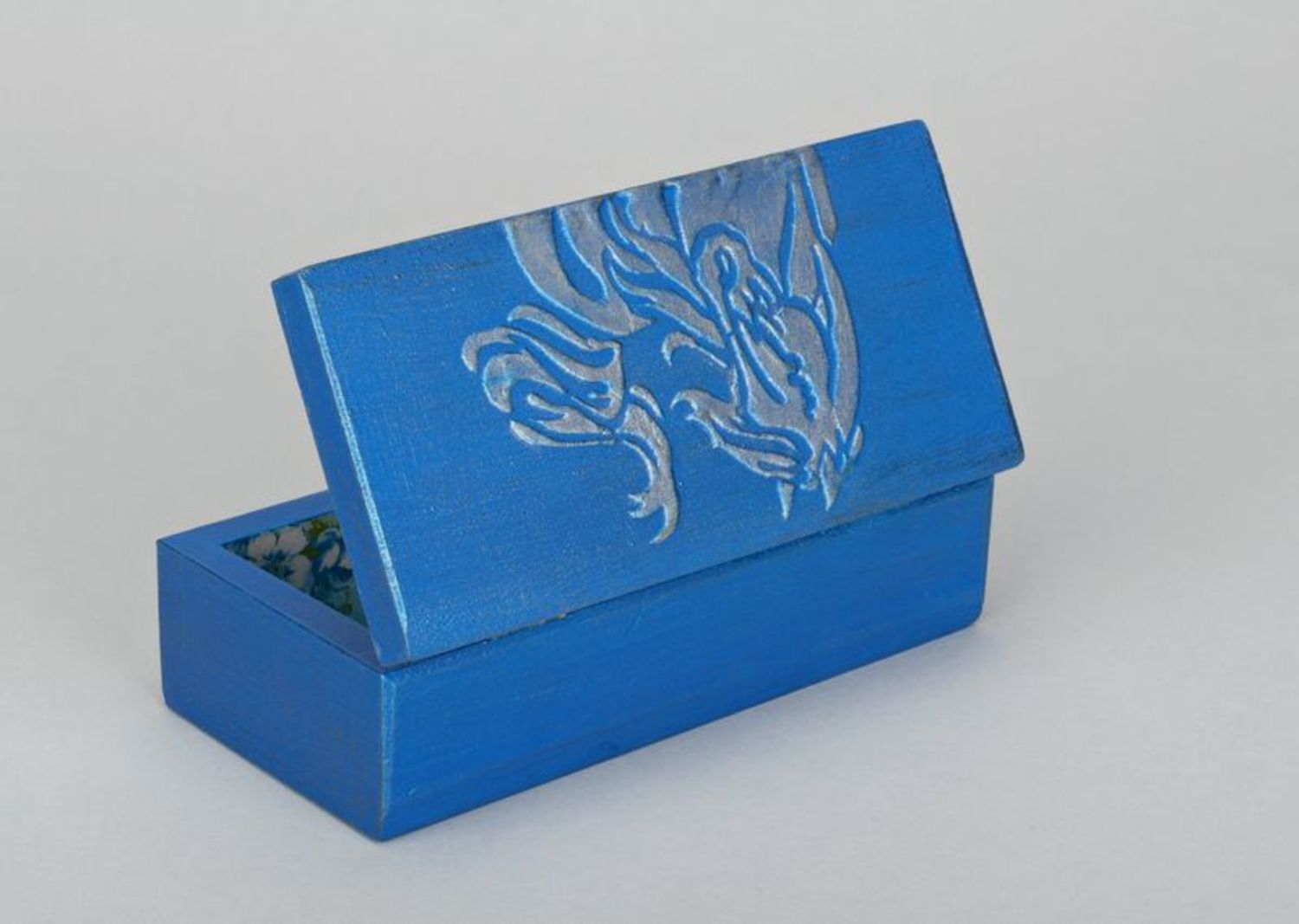 Blue wooden box for jewelry photo 1
