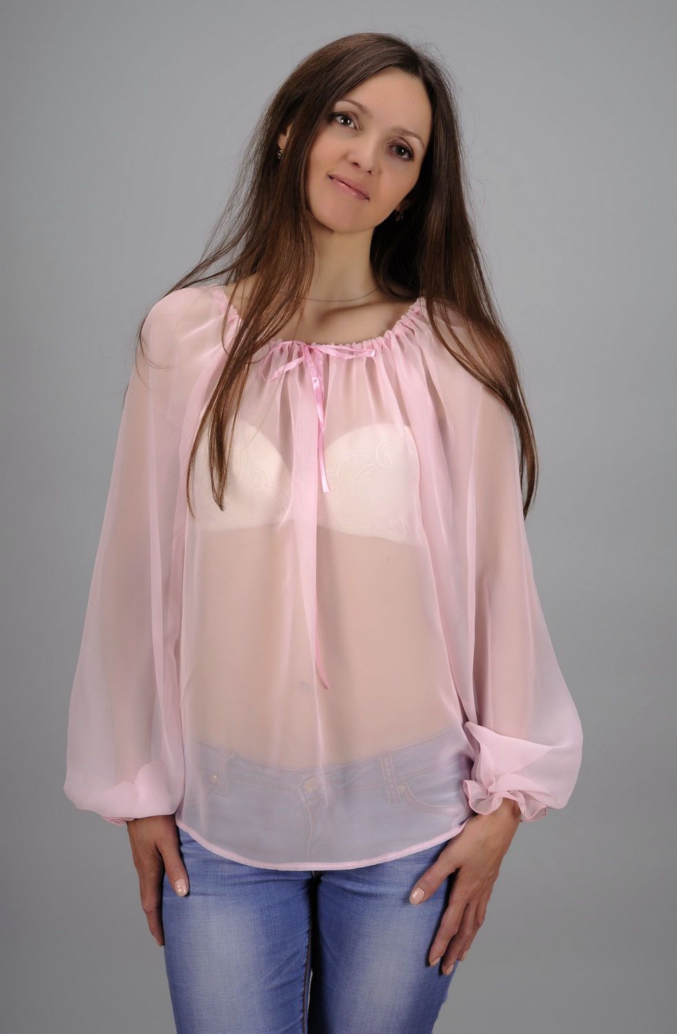 Blusa cor de rosa de chiffon artificial foto 2