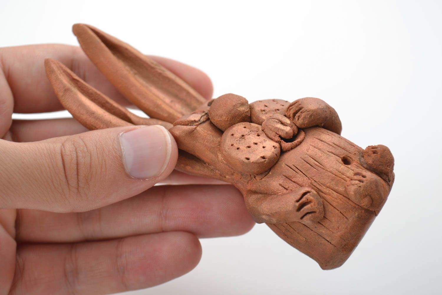 Figurina coniglietto fatta a mano in ceramica divertente souvenir di terracotta foto 4