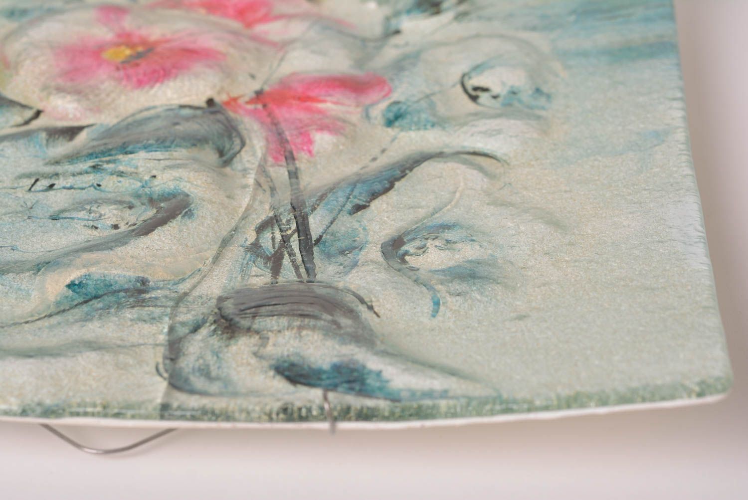 Стеклянная тарелка хэнд мэйд декор для дома панно на стену фреска Цветы фото 4