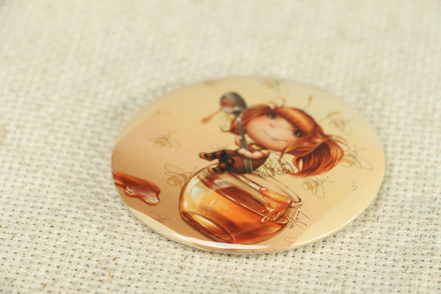 Handgemachter Taschenspiegel mit Print Biene foto 2