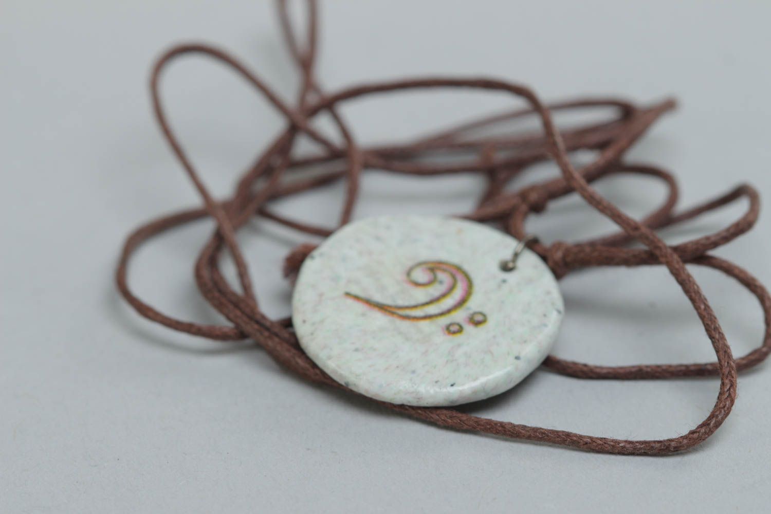 Handmade polymer clay stylish pendant with print beautiful designer accessory photo 3