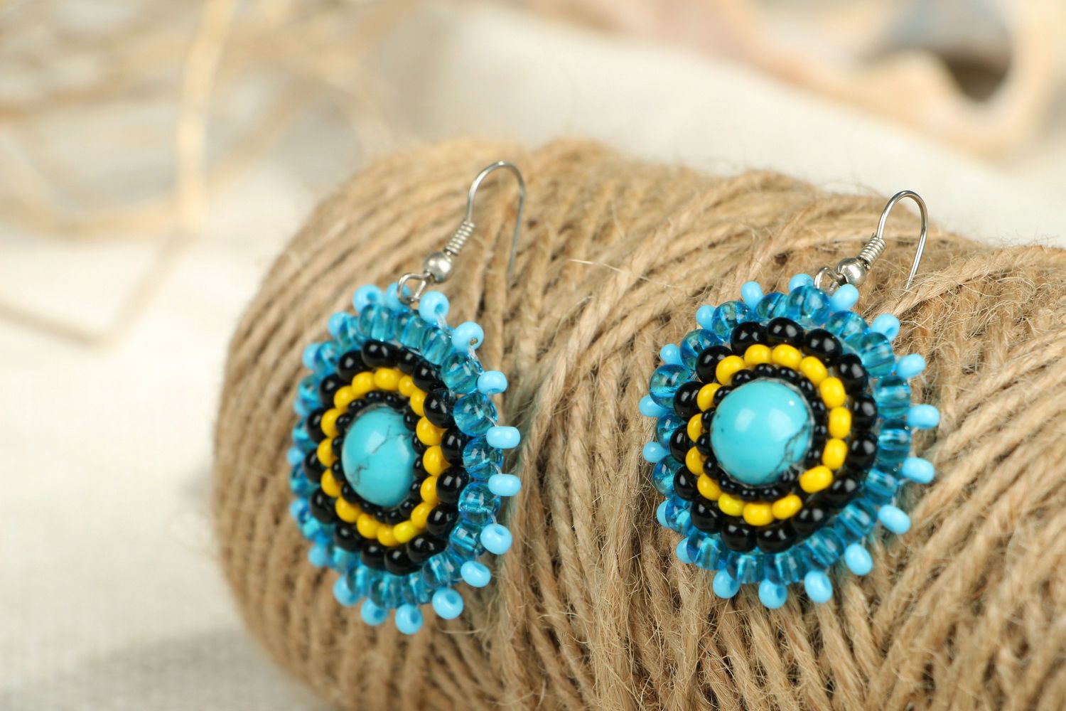 Earrings made of beads and turquoise photo 3