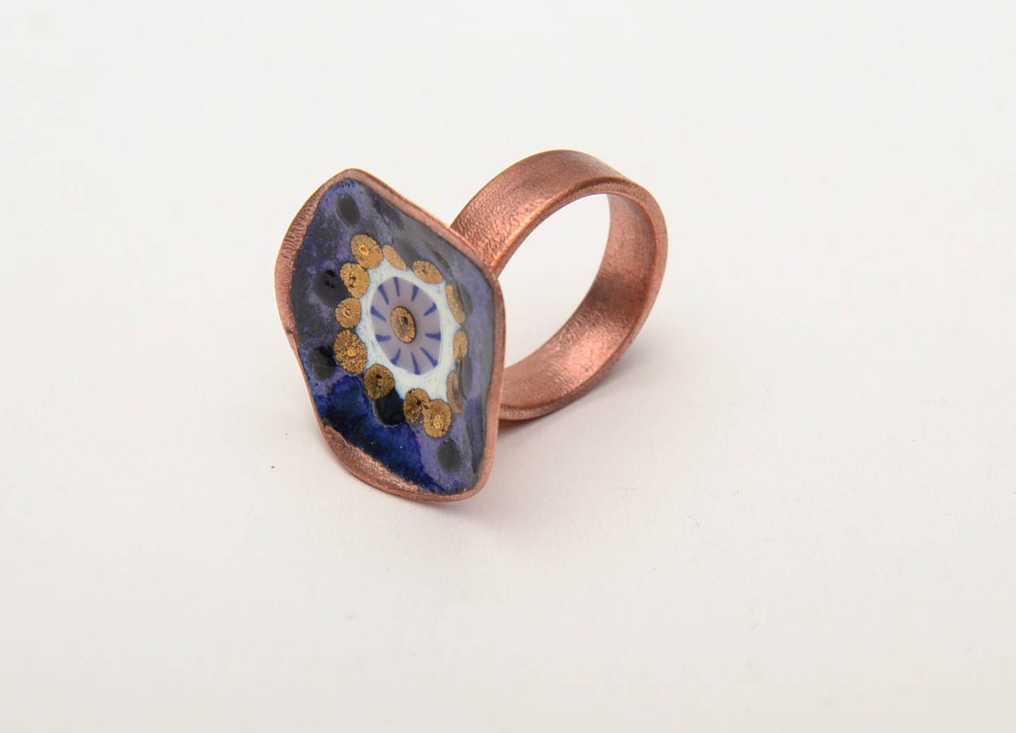 Copper ring painted with hot enamels photo 3