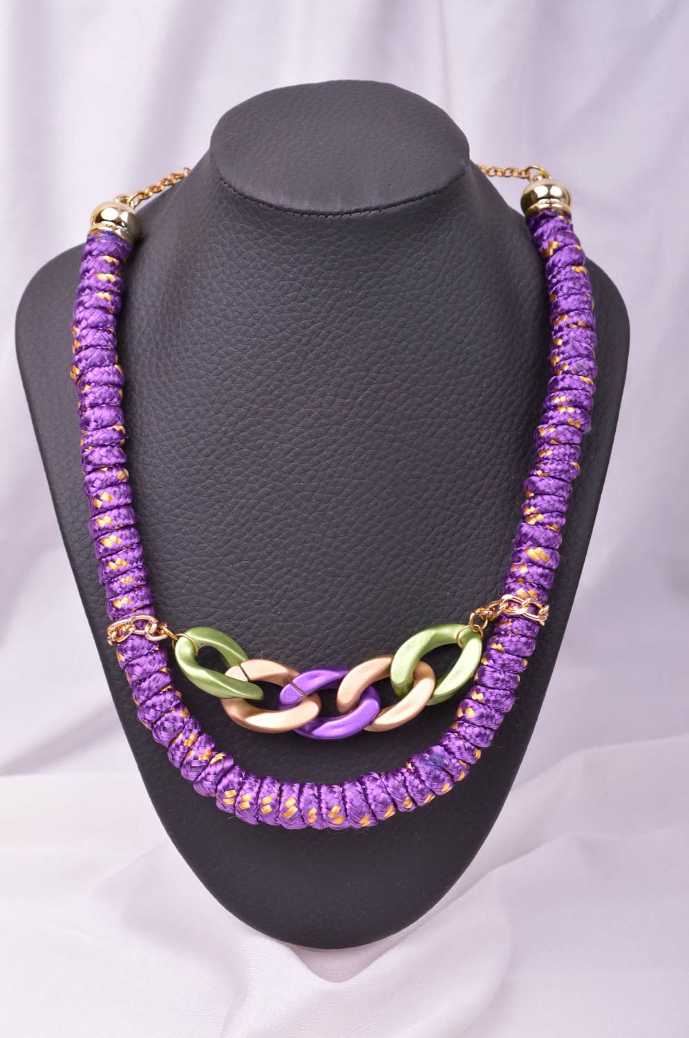 Handmade feminine jewelry massive designer necklace textile cute necklace photo 1