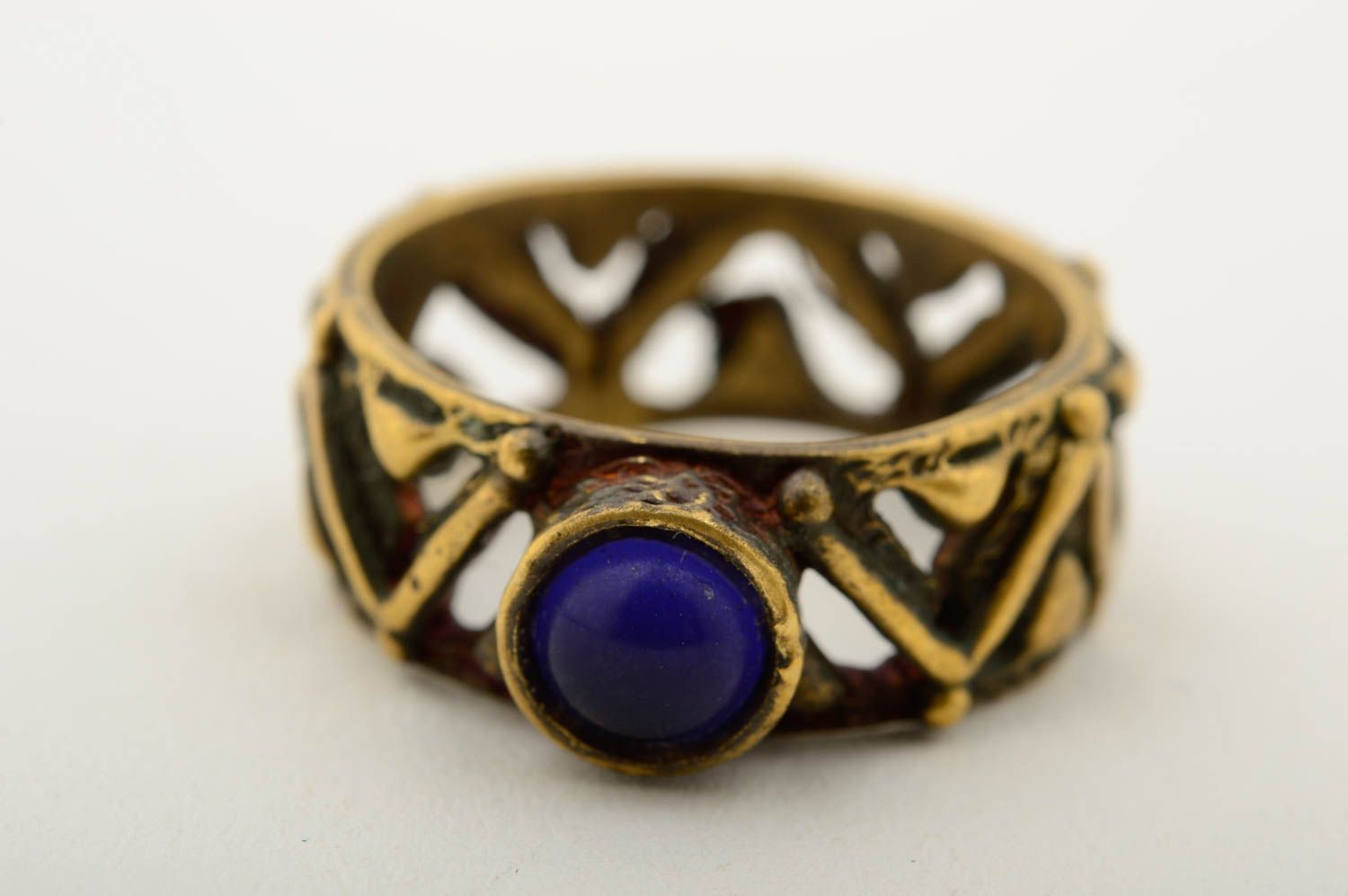 Кольцо ручной работы кольцо из бронзы с камнем натуральным красивое кольцо фото 3