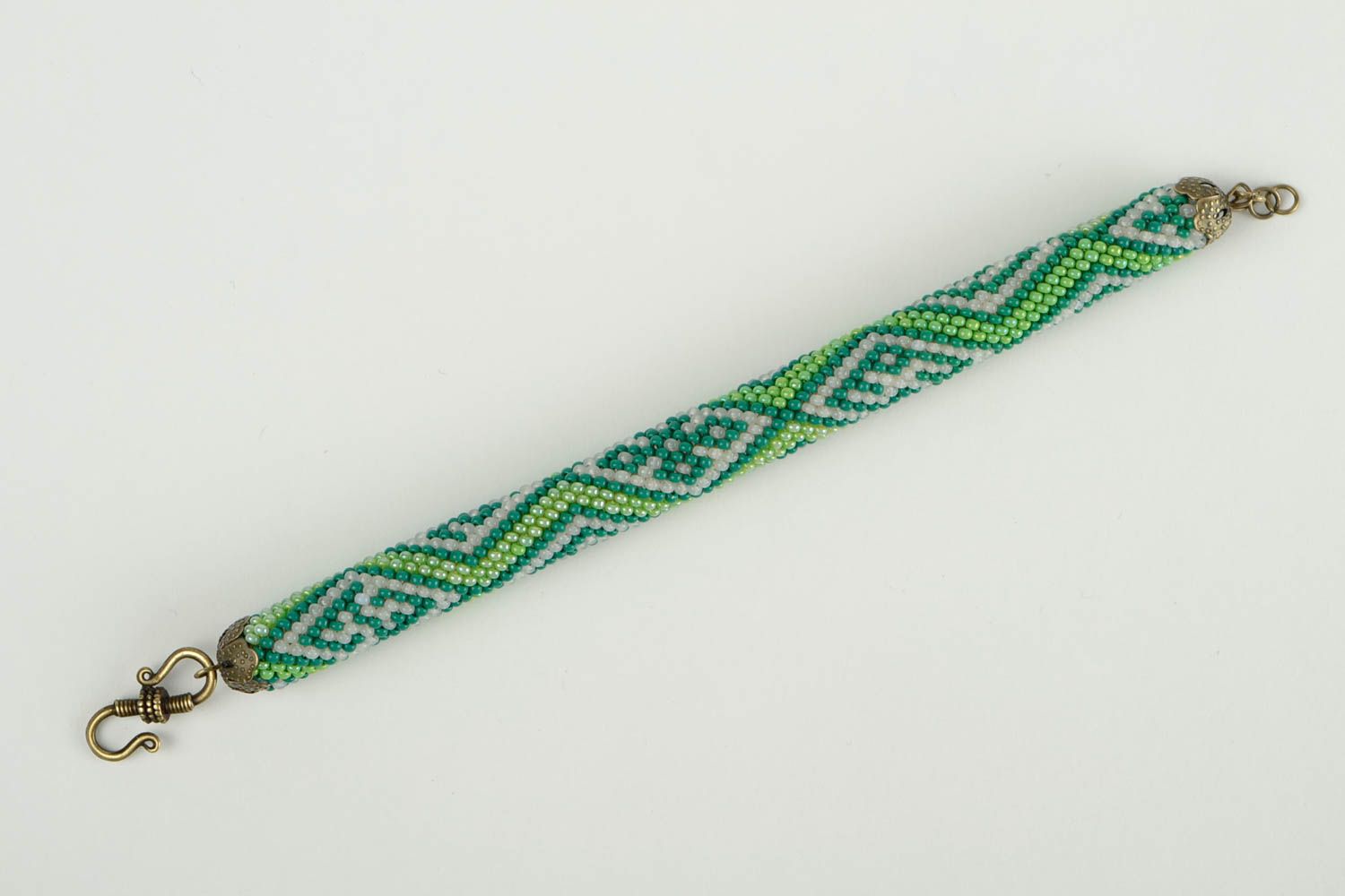 Bracelet spirale Bijoux fait main Accessoire bijou vert original perles rocaille photo 4