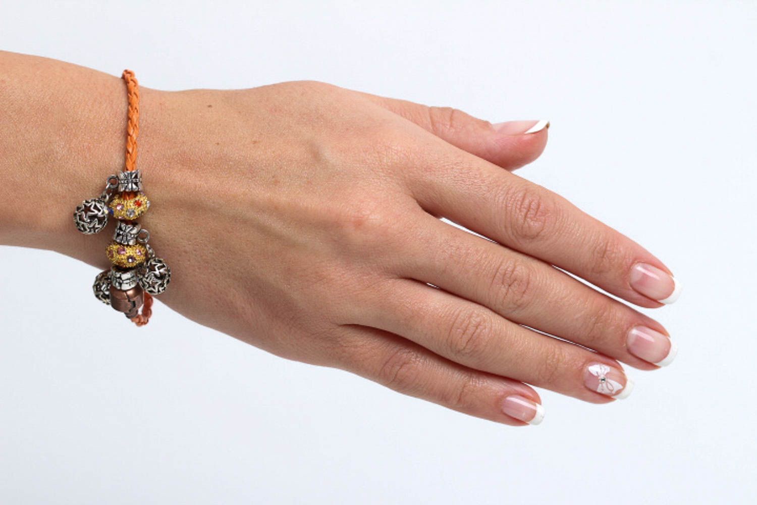 Браслет с подвесками ручной работы браслет из шнура женский браслет оранжевый фото 5