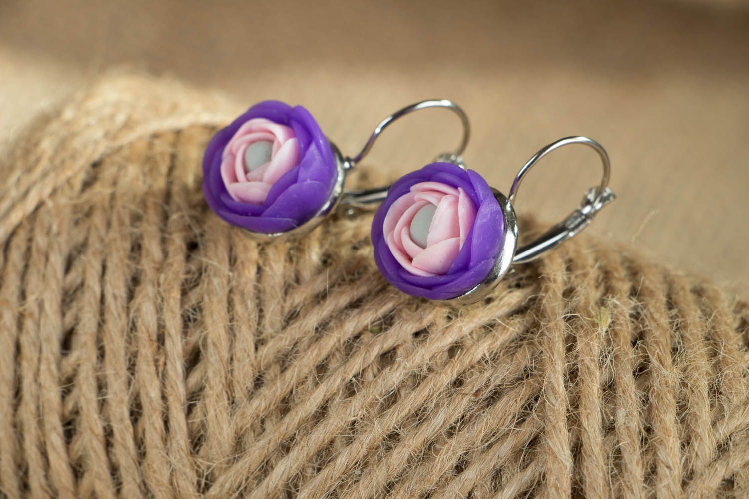 Polymer clay earrings Flower Buds photo 3