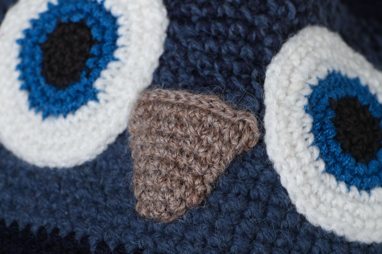 Bonnet hibou tricot au crochet bleu fait main photo 3