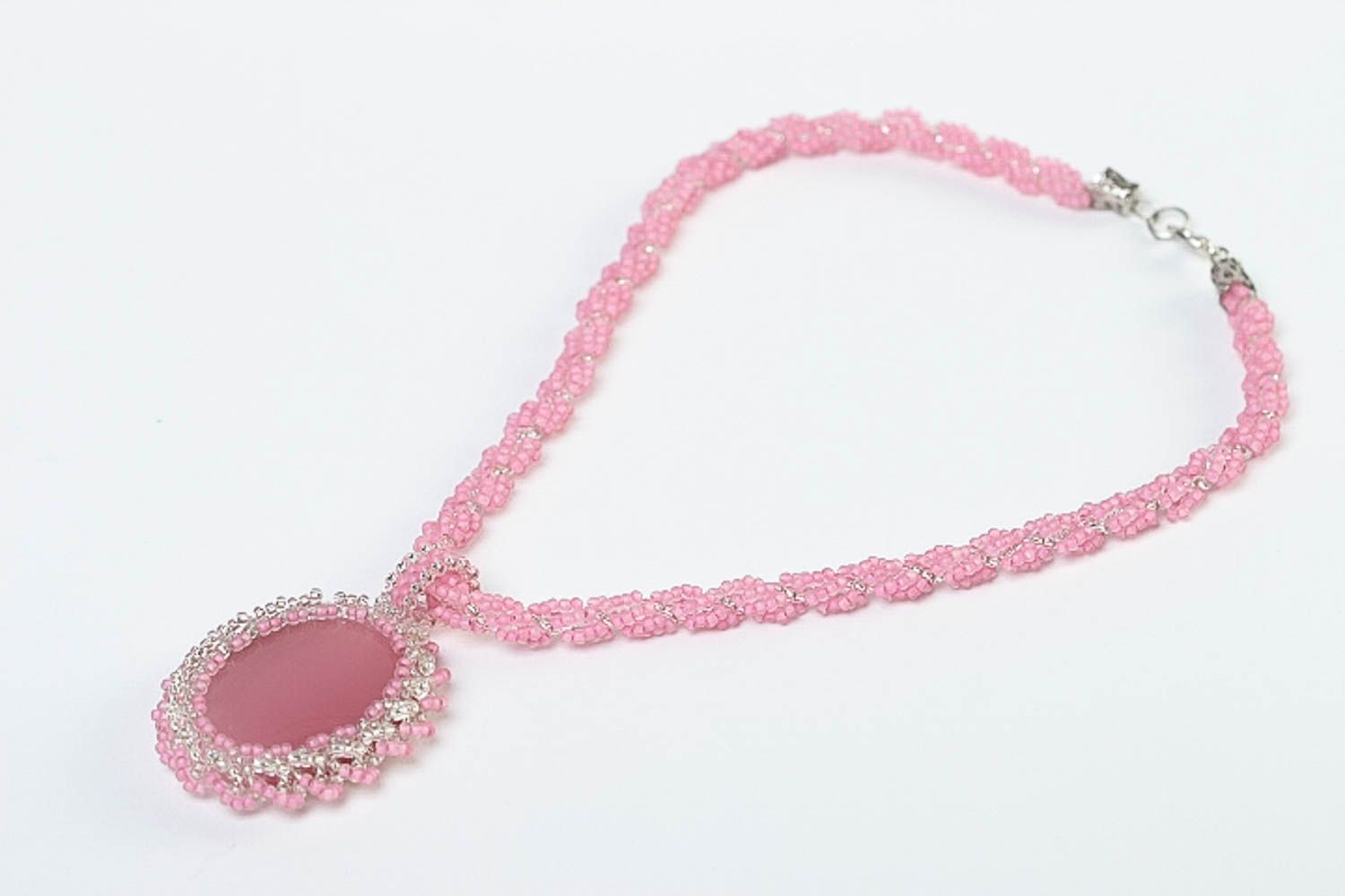 Розовый кулон ручной работы украшение на шею модная бижутерия с камнем фото 2