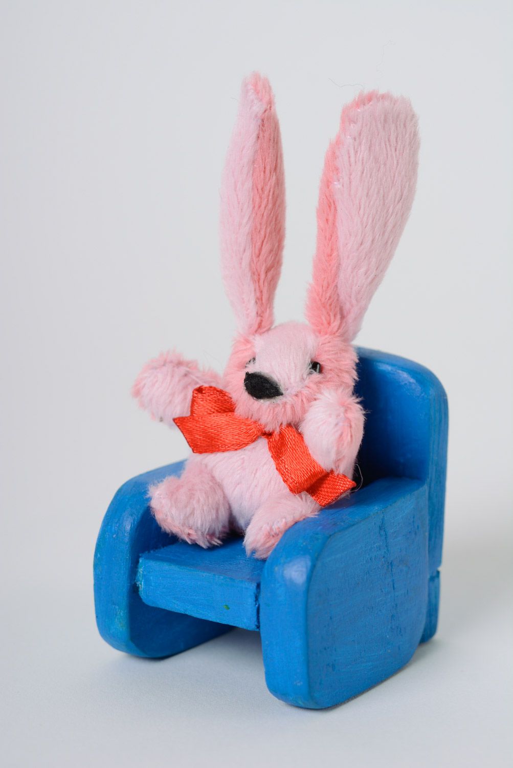 Lapin original miniature en peluche rose porte-clés jouet fait main accessoire photo 1