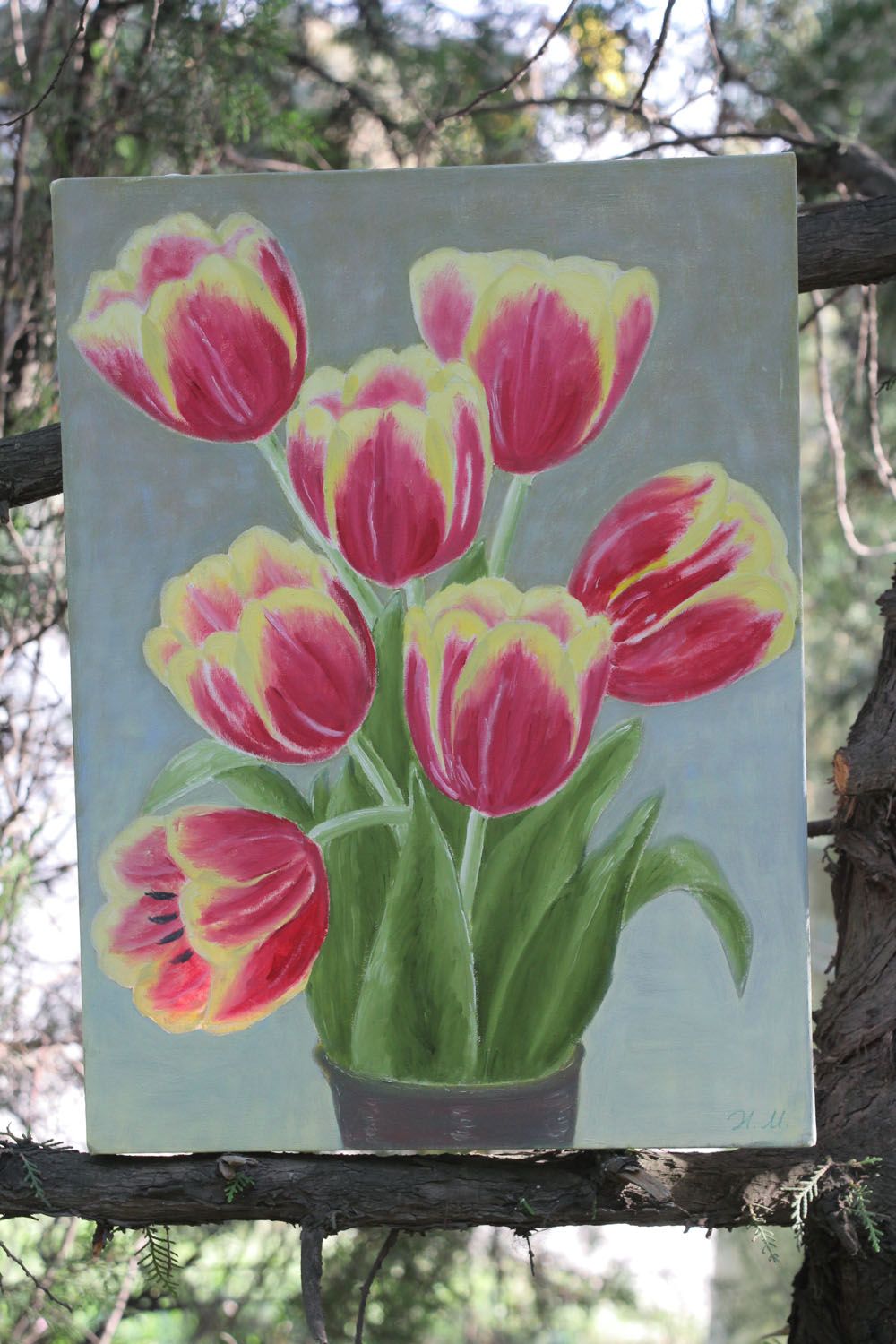 Peinture à l'huile Tulipes faite main photo 1