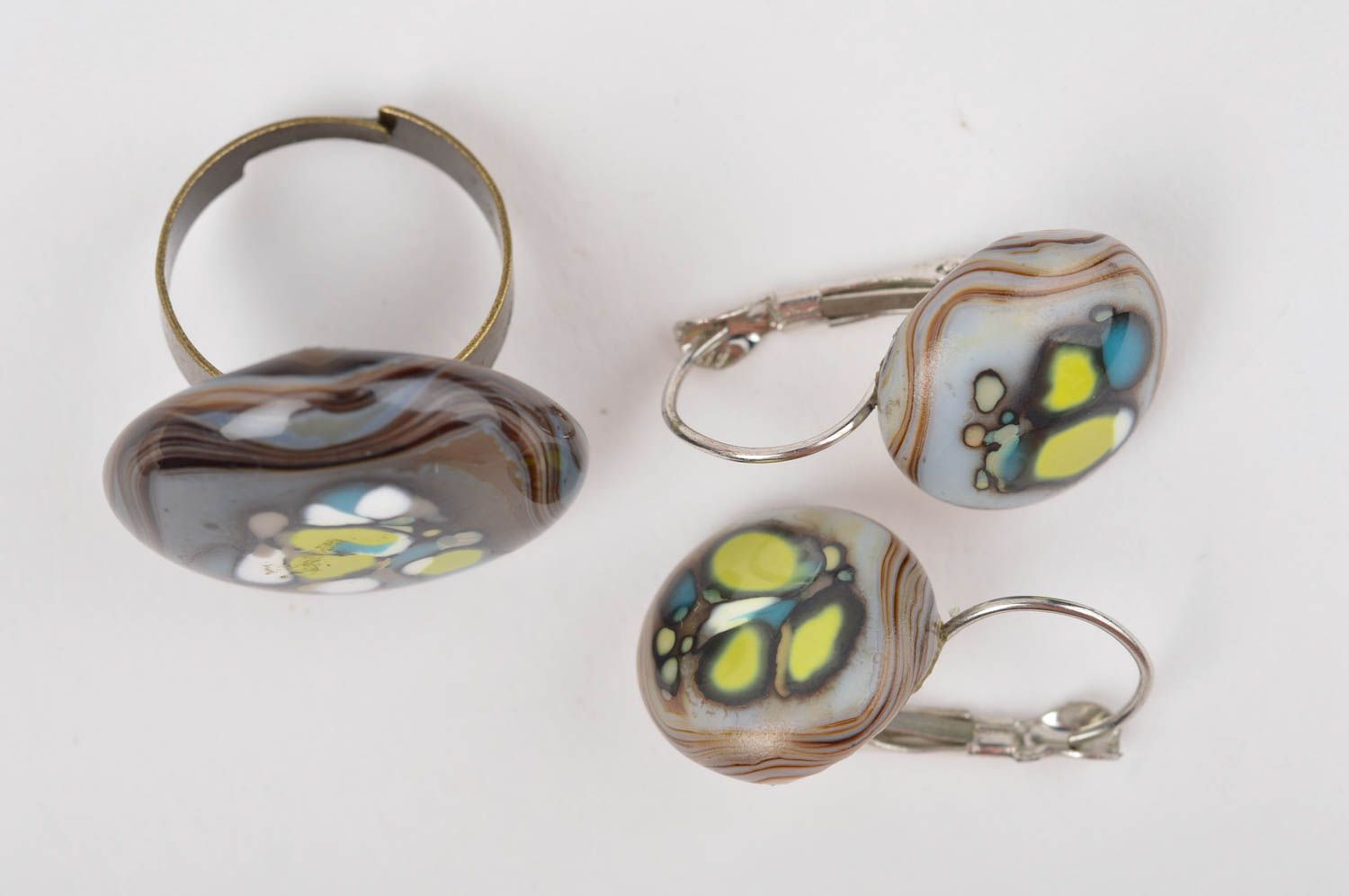 Комплект украшений бижутерия из стекла авторские украшения серьги и перстень фото 3