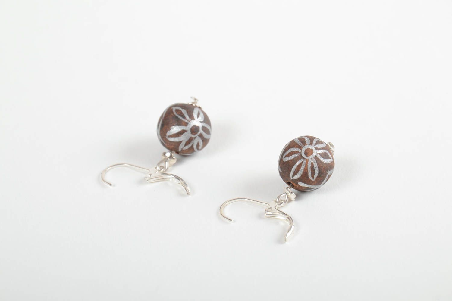 Stylish handmade ceramic ball earrings painted clay earrings gifts for her photo 3