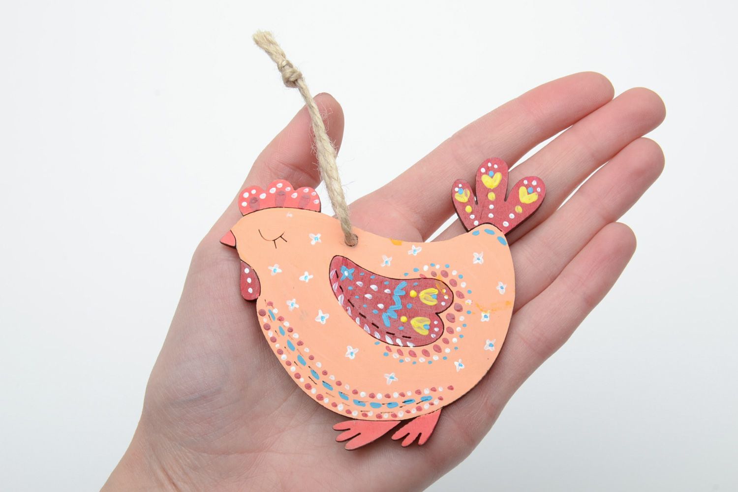 Plywood interior pendant magnet in the shape of chicken photo 5