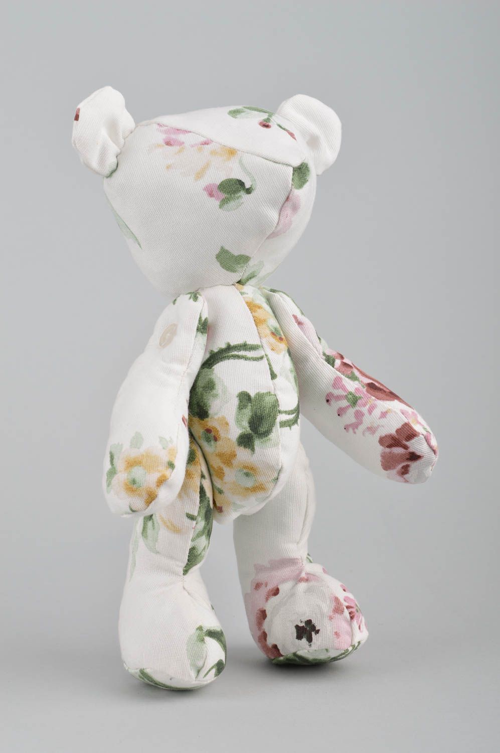 Jouet ours en tissu de coton blanc à motif floral fait main original décoratif photo 2