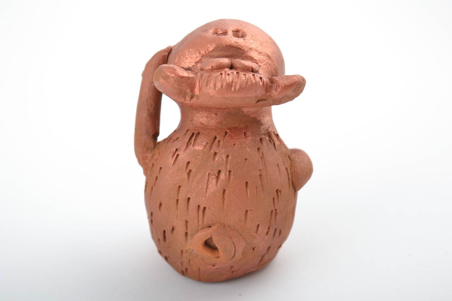 Handmade Dekofigur Affe Keramik Deko Figur aus Ton wunderschön braun foto 2