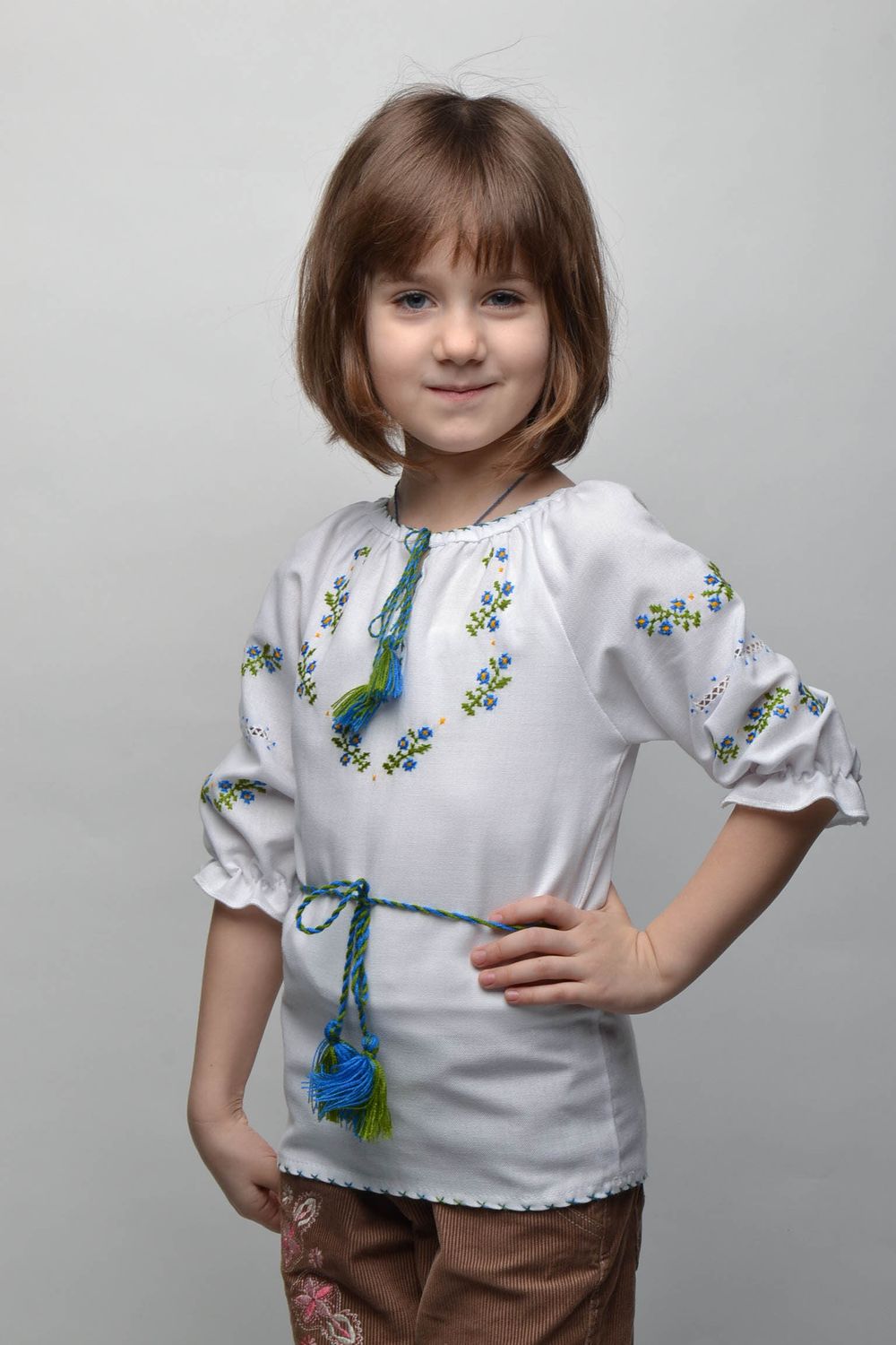 Этническая рубашка для девочки 5-7 лет с вышивкой фото 1