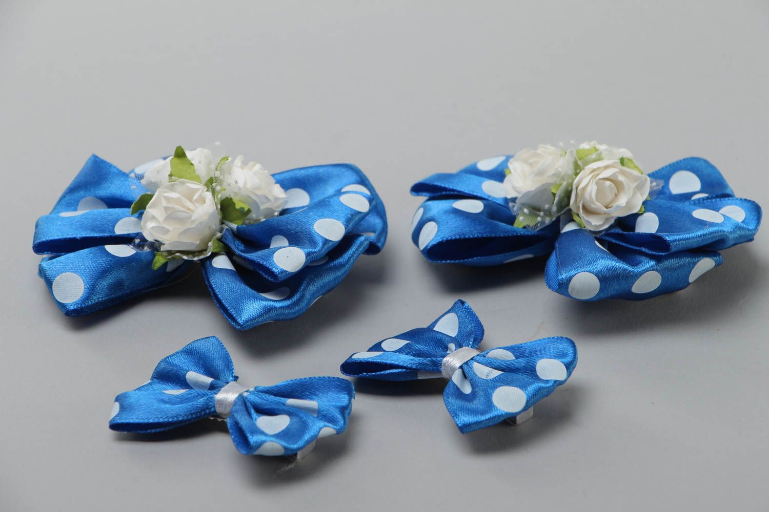 Handmade set of beautiful hair clips made of satin ribbons 4 pieces hair accessories photo 3
