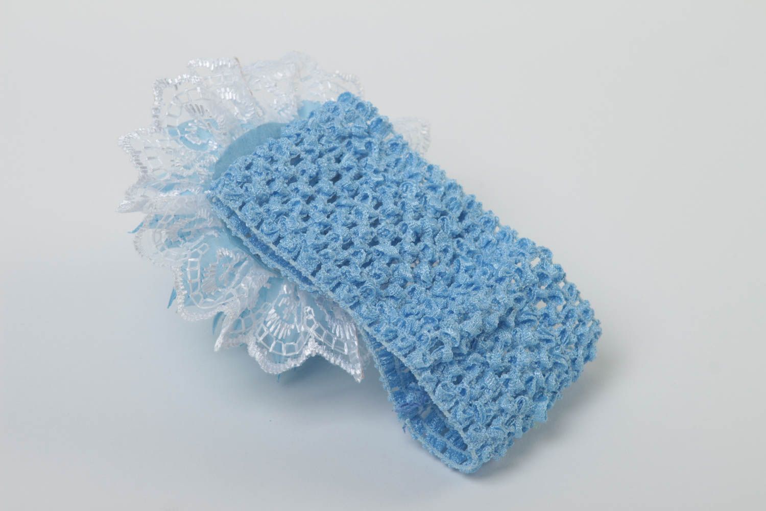 Handmade Haarband mit Blume Mädchen Haarschmuck Mode Accessoire weiß blau foto 4