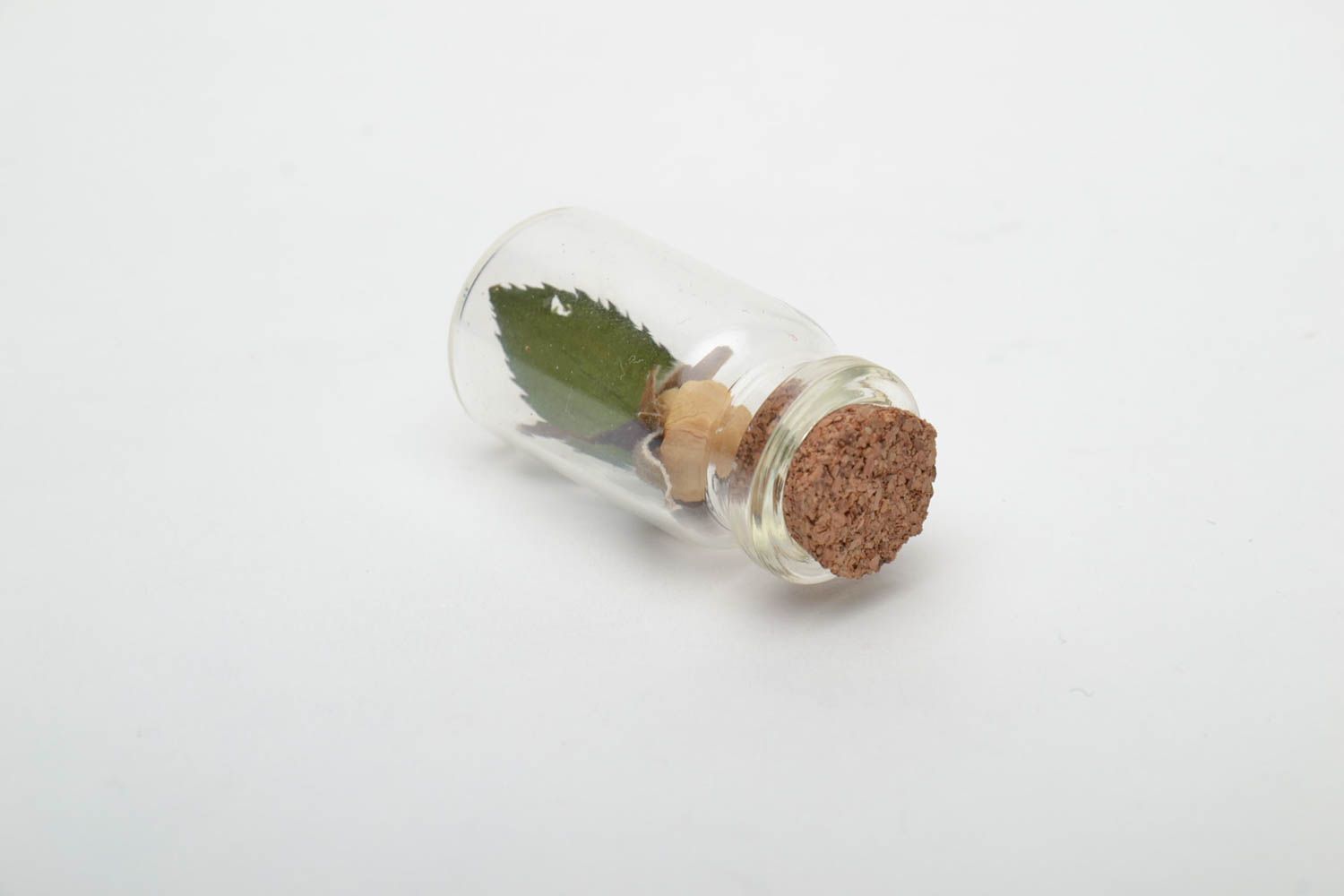 Petite bouteille décorative en verre avec rose séchée photo 5