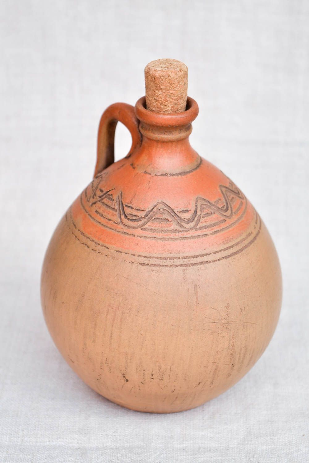 60 oz ceramic handmade terracotta wine carafe in ball shape with handle 1 lb photo 5