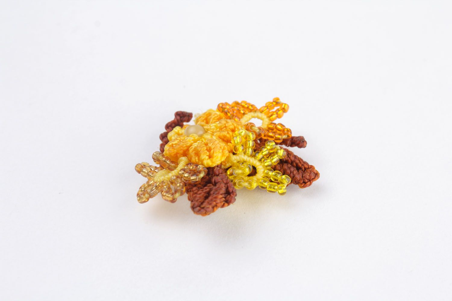 Brooch made of threads and beads Flowers photo 2